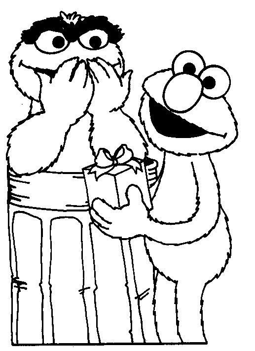 coloriage 1 rue sesame elmo offre un cadeau a son ami